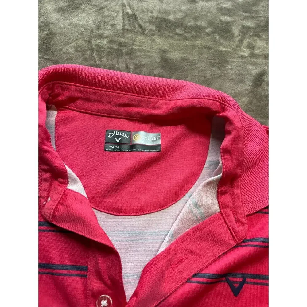 Callaway Opti-Dri Golf Red‎ black Polo Shirt Stretch Striped Size Large